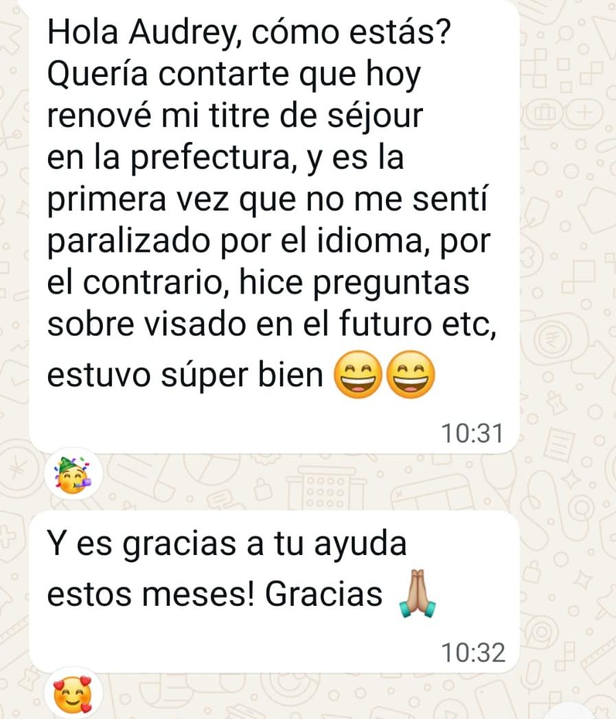 Mensaje WhatsApp de Ramiro: renovó su titre de séjour en la prefectura sin sentirse paralizado por el idioma