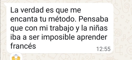 Mensaje WhatsApp: alumna con trabajo e hijas que pensaba que aprender francés sería imposible