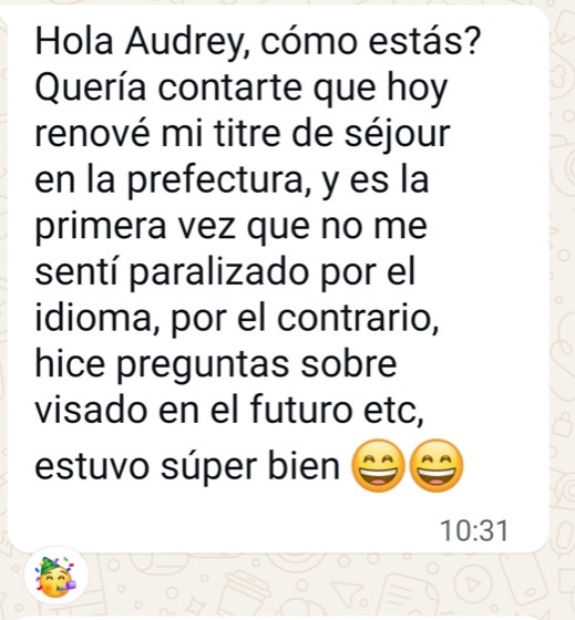 Mensaje WhatsApp: renovó su titre de séjour en la prefectura sin sentirse paralizado por el idioma