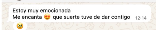 Mensaje WhatsApp: alumna emocionada de haber encontrado el programa