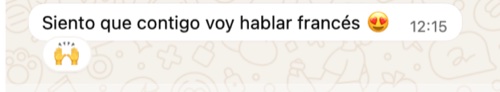 Mensaje WhatsApp: alumna confiada en que va a hablar francés